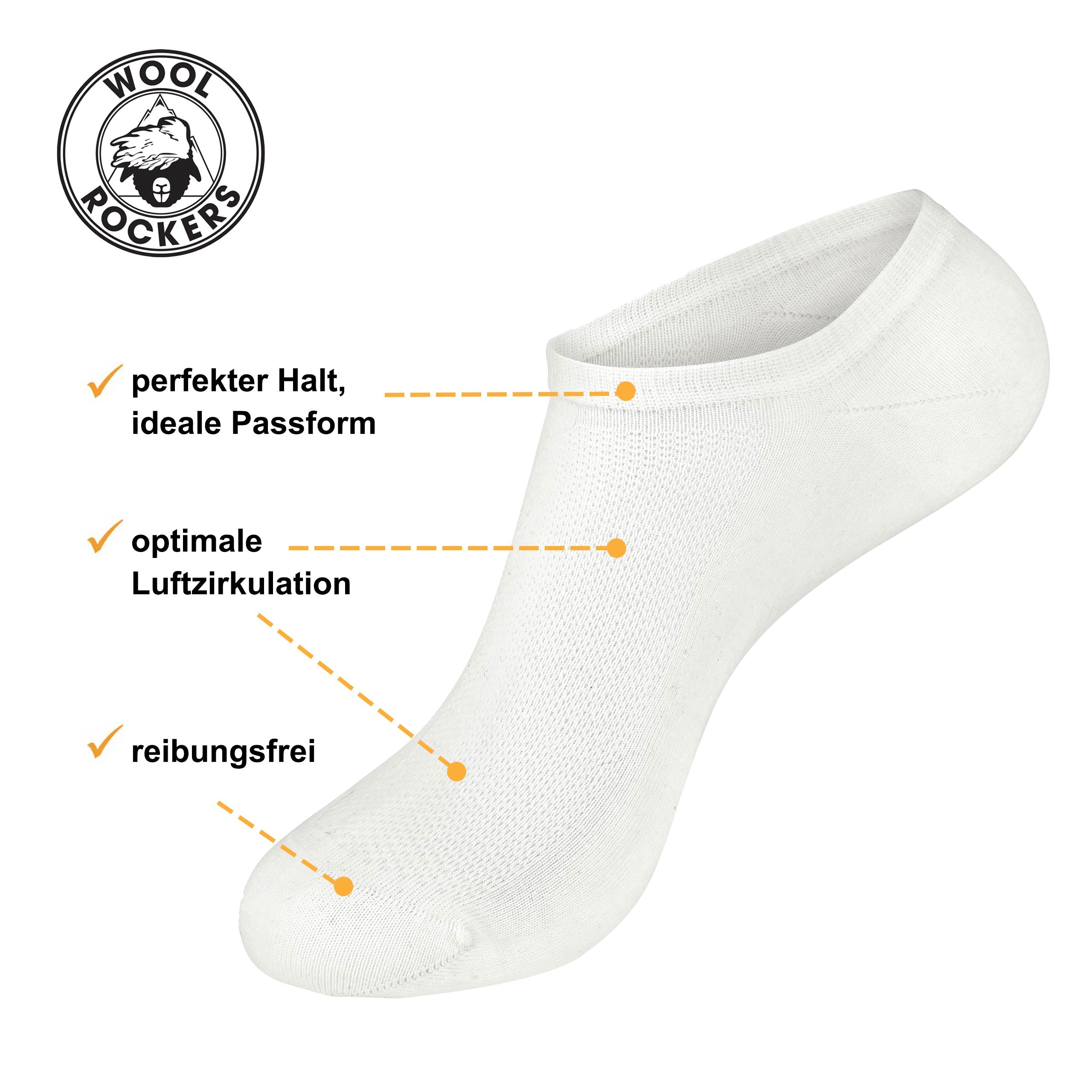 Merino Sneakersocken weiß Vorteile: atmungsaktiv, antibakteriell, mehrmals tragbar – WOOL ROCKERS