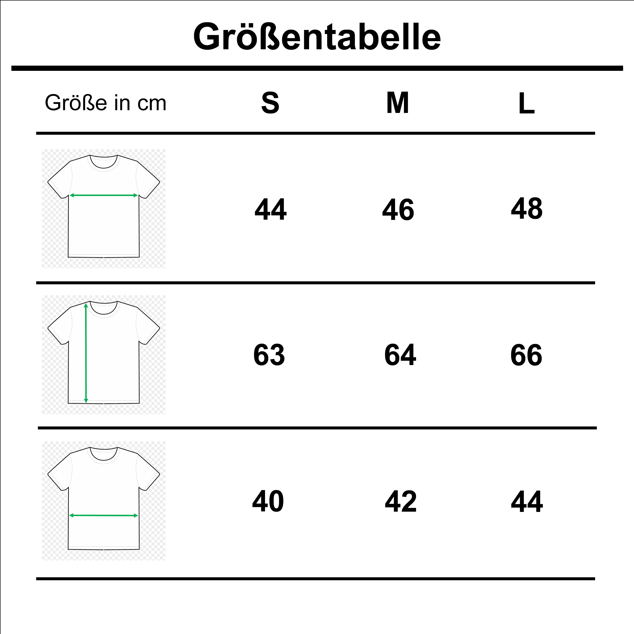 Größentabelle Merino T-Shirt Damen – Größen S, M, L – 100% Merinowolle T-Shirt WOOL ROCKERS