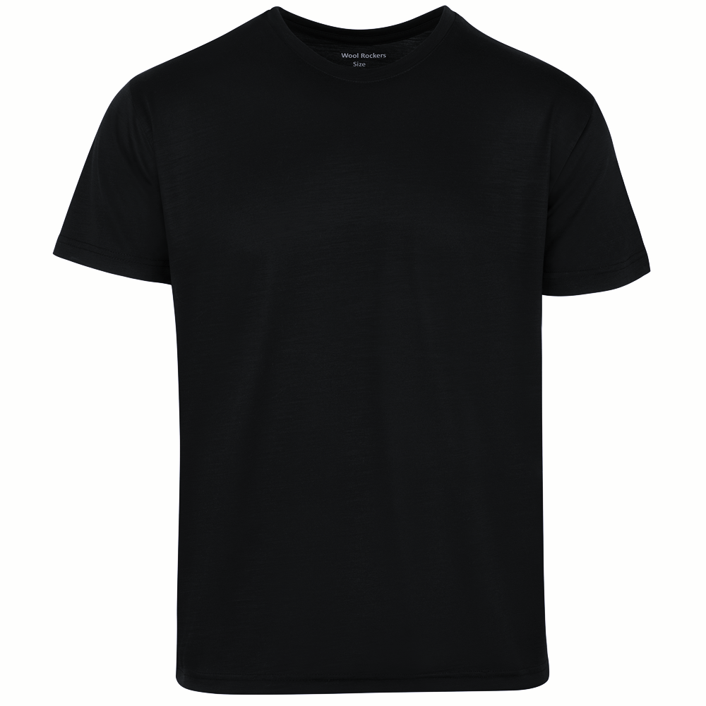 Merino T-Shirt Herren schwarz – 100% Merinowolle, leicht, atmungsaktiv und kratzfrei – WOOL ROCKERS