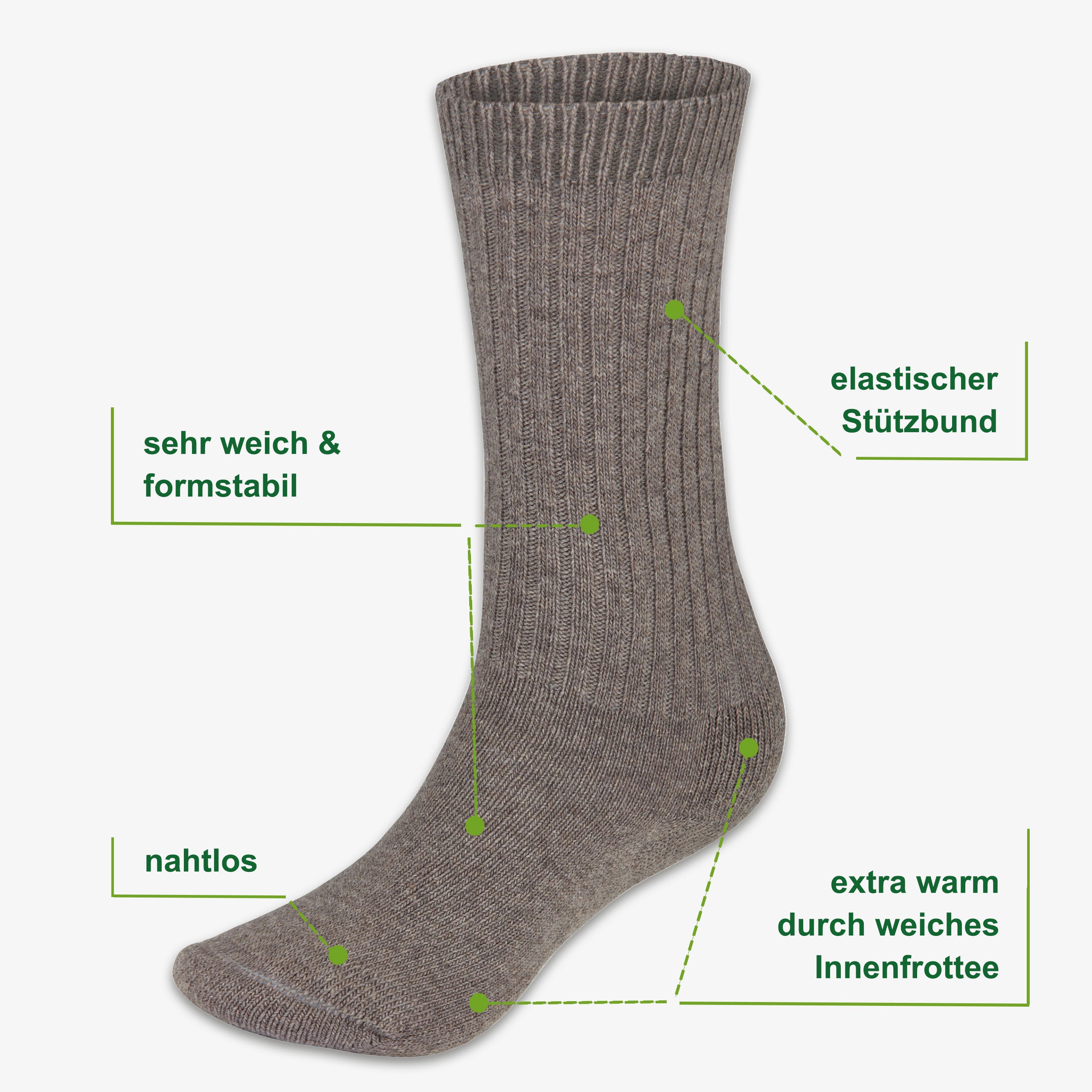 Merino Wintersocken grau Eigenschaften: 70% Merinowolle, Innenfrottee, nahtlose Zehenverarbeitung - WOOL ROCKERS