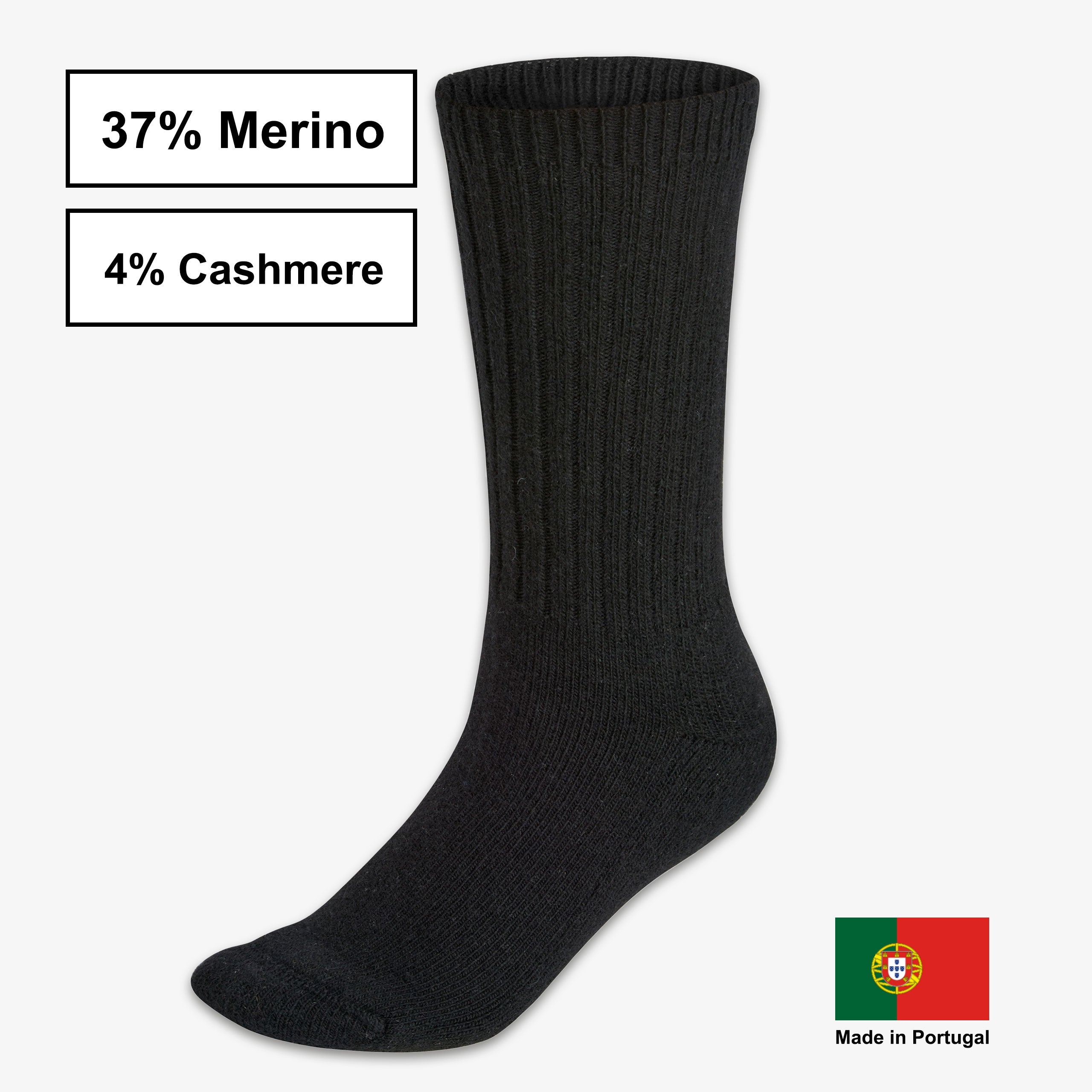 WOOL ROCKERS Merino Wintersocken schwarz 2er Pack - Qualitätsmerkmale, hergestellt in Portugal