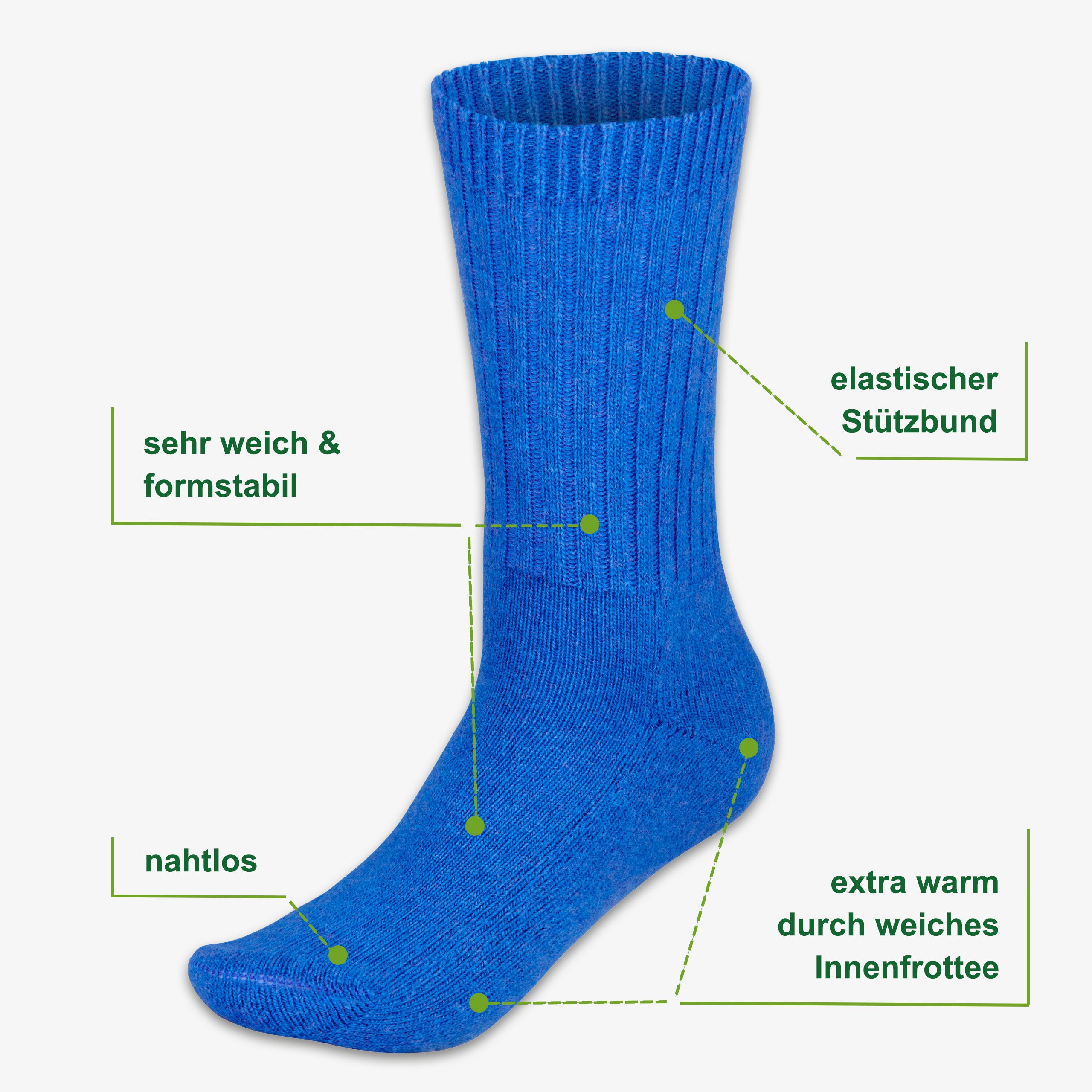 Merino Wintersocken blau Eigenschaften: 70% Merinowolle, Innenfrottee, nahtlose Zehenverarbeitung - WOOL ROCKERS