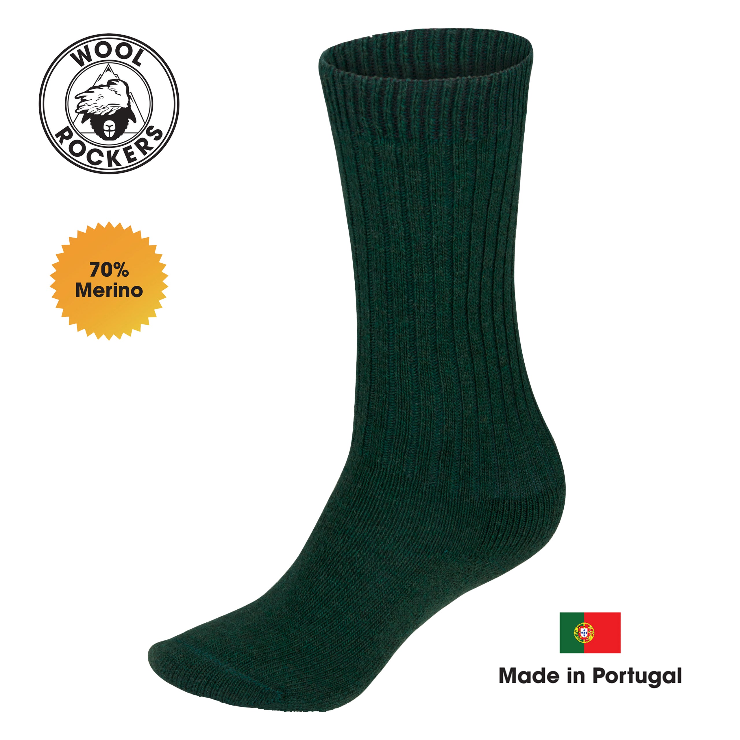 WOOL ROCKERS Merino Wintersocken grün - Qualitätsmerkmale, hergestellt in Portugal