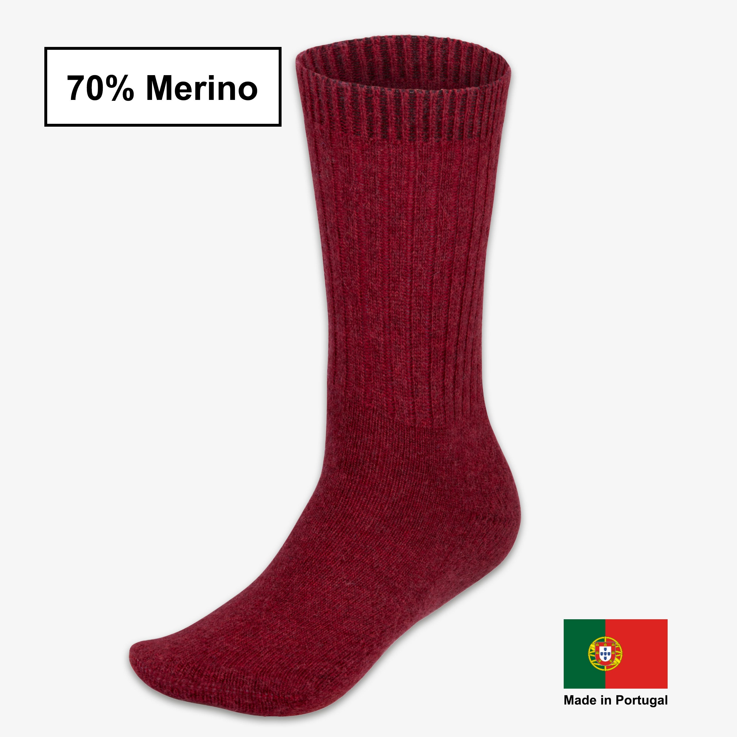 WOOL ROCKERS Merino Wintersocken rot - Qualitätsmerkmale, hergestellt in Portugal