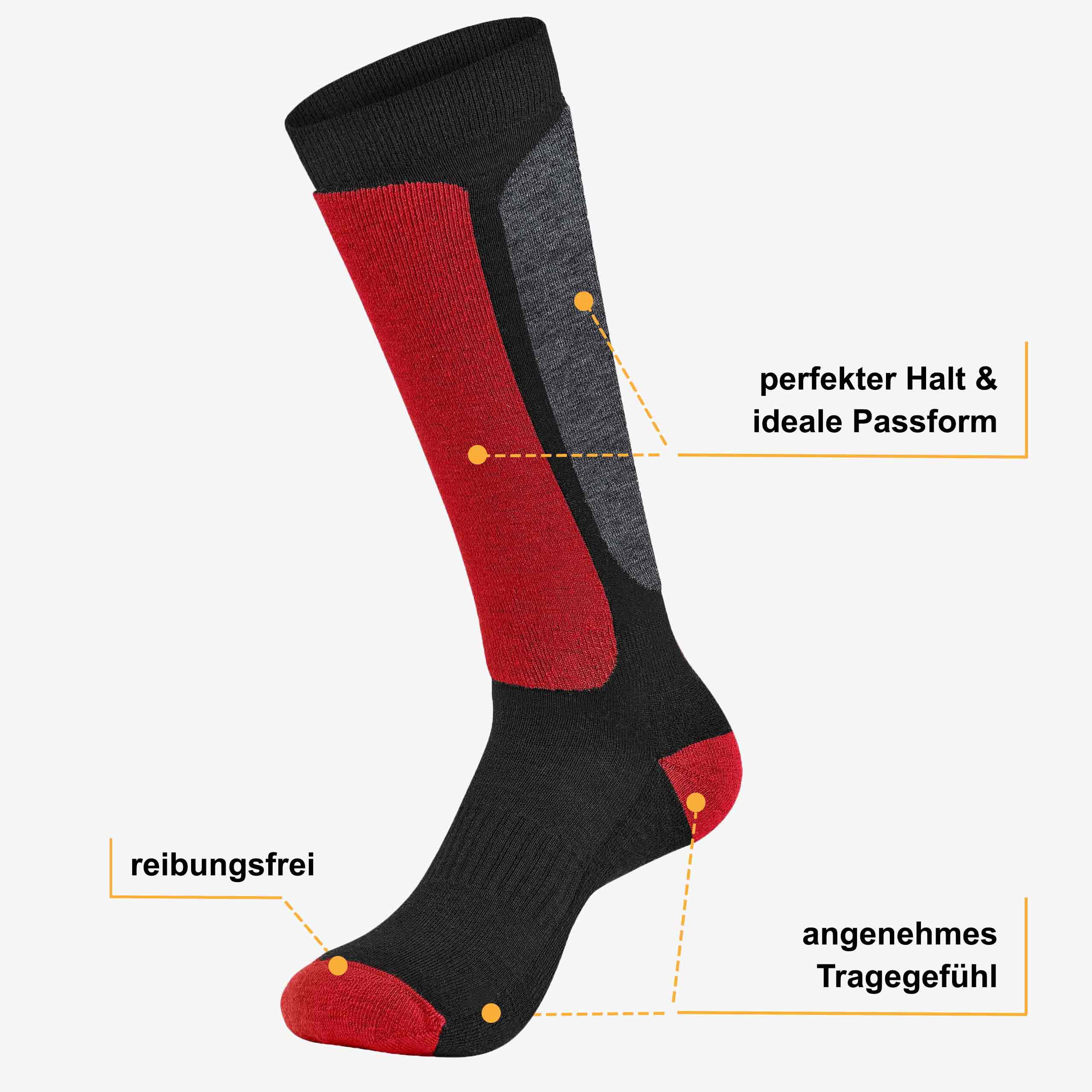 Merino Skisocken Premium, 1er Pack, schwarz/rot – Bild 4